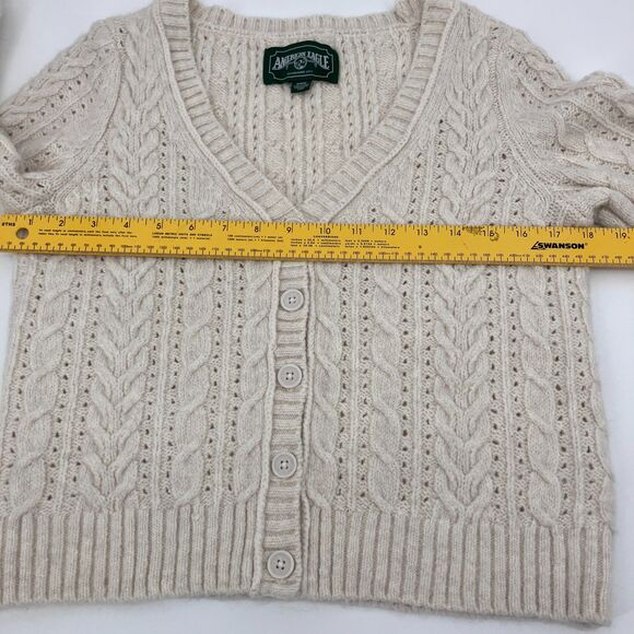 American Eagle Ivory Chunky Cable Knit Cardigan Sweater sz M Rory Gilmore - Picture 9 of 10